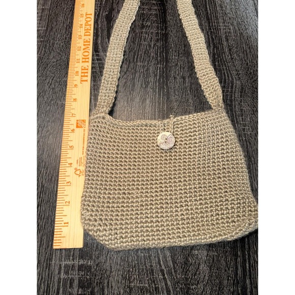 Handmade Crochet Shoulder Bag Tan Beige Button Closure Boho Small Purse - Picture 3 of 5